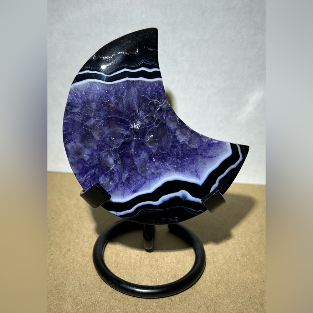 Sparkly Purple Agate Moon with Stand